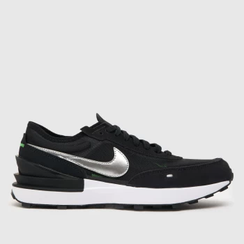 Image of Nike Black & Silver Waffle One Boys Youth Trainers