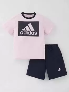 Image of adidas Favourites Toddler Girls Big Logo Short And Tee Set - Light Pink, Size 3-4 Years, Women