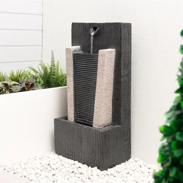 Image of Streetwize Solar Water Feature - Stone Column Water Fountain - Grey One Size