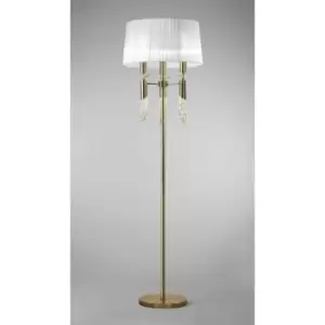 Image of Tiffany floor lamp 3+3 bulbs E27+G9, antique brass with white lampshade & transparent crystal