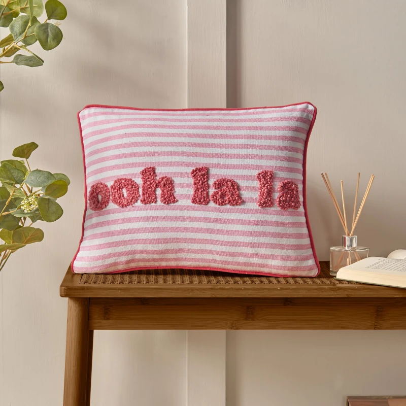 Image of Catherine Lansfield 'Oh La La' Tufted Stripe Cushion Pink