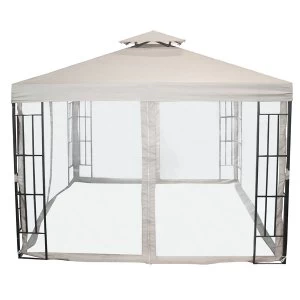 Image of Charles Bentley 3m X 3m Steel Art Gazebo With Side Curtains - Beige