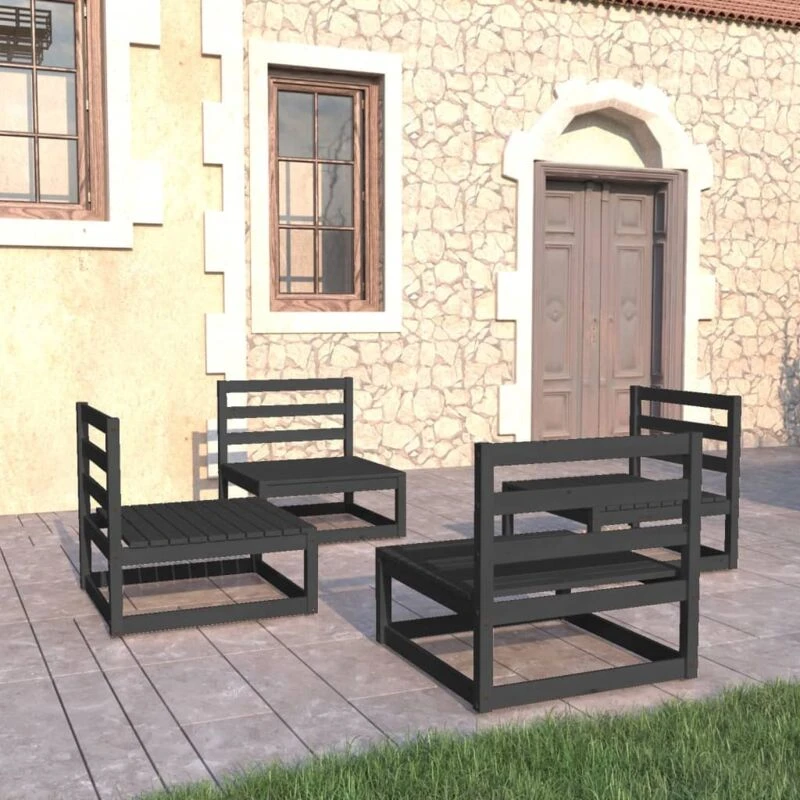 Image of VIDAXL 4 Piece Garden Lounge Set Black Solid Pinewood Vidaxl 8720286463666