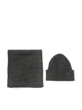 Image of Barbour Crimdon Beanie And Scarf Gift Set - Olive