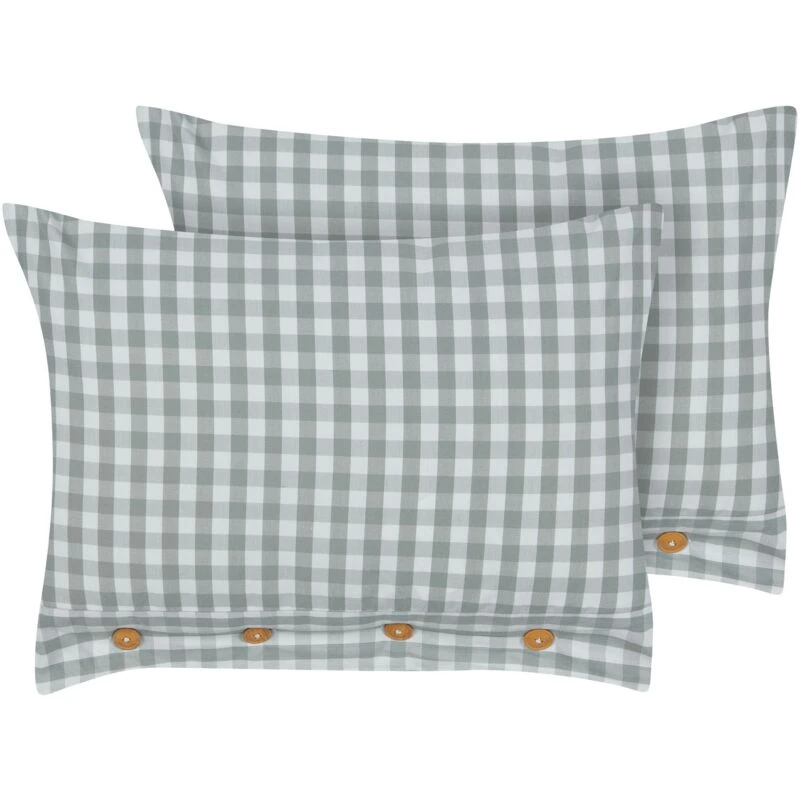Image of Beliani Set Of 2 Decorative Cushions Talya 40 X 60 Cm Mint Green Checked