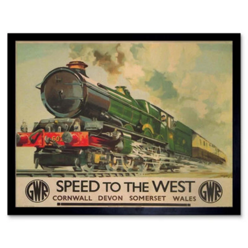 Image of Artery8 Travel Gwr Railway Rail Train Steam Engine Corn Wales UK Retro Framed Wall Art Print
