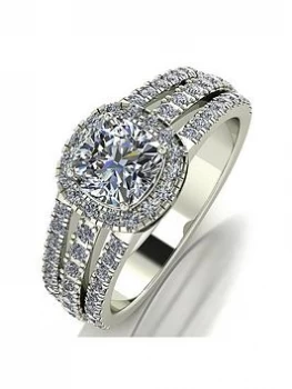 Image of Moissanite 9ct White Gold 2ct Equivalent Cushion Centre Solitaire Ring, White Gold, Size J, Women