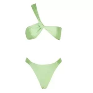 Image of Missguided One Shoulder Bandeau Ruched Bikini Set - Green