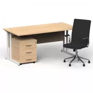 Image of Impulse 1600800 White Cant Desk Maple 3 Dr Mobile Ped & Ezra