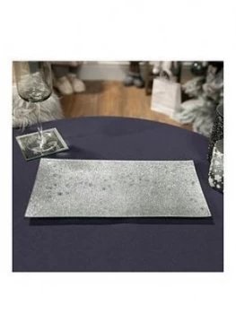 Image of Set Of 2 Silver Glitter Glass Serving Plate