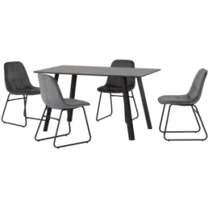 Image of Seconique - Berlin Dining Set Black Wood Grain with Grey Velvet Chairs