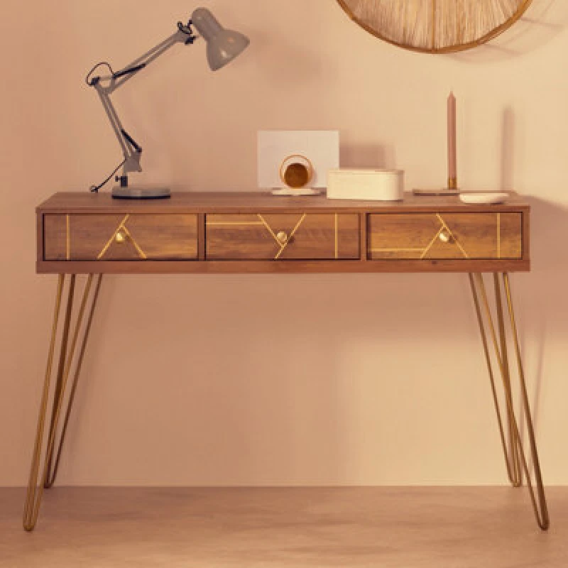 Image of Orsina Timeless Design Desk, Ample Storage Metallic Furniture, Compact And Versatile Three Drawer Work Desk