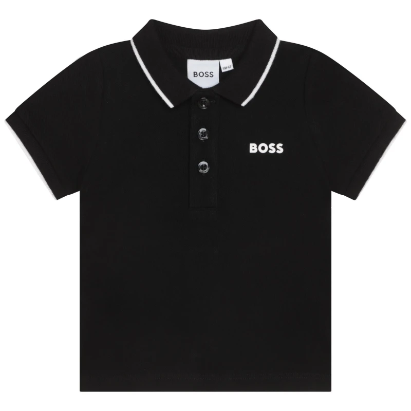 Image of Boss Kids Small Logo Cotton Short Sleeve Polo Shirt Black 09B male 2Y