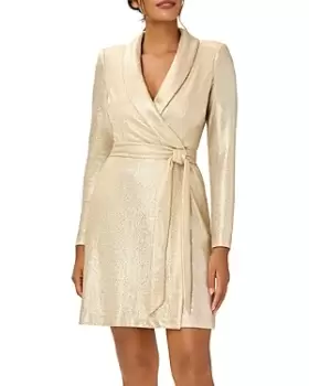 Image of Adrianna Papell Metallic Jersey Faux Wrap Dress