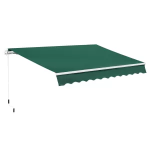 Image of Outsunny 4x2.5m Retractable Manual Awning Window Door Sun Shade Canopy with Fittings and Crank Handle Green
