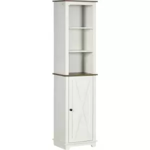 Image of kleankin Tall Bathroom Cabinet Storage Cupboard with Door, Adjustable Shelves - White