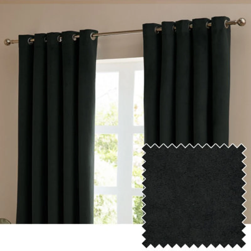 Image of Furn. The Ultimate Velvet Room Darkening Eyelet Curtain Pair Black (W)117Cmx (D)183Cm