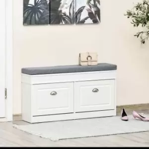 Image of Homcom Shoe Storage Bench With Seat Cushion Cabinet Organizer With 2 Drawers White