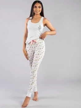 Image of Boux Avenue Pizza My Heart Vest and Legging Pyjama Set - Grey Mix, Grey Mix, Size 6, Women