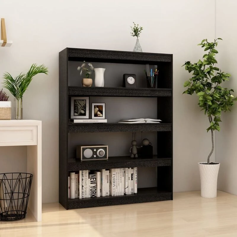 Image of VIDAXL Book Cabinet/Room Divider Black 100x30x135.5cm Solid Pinewood vidaXL 8720286609224