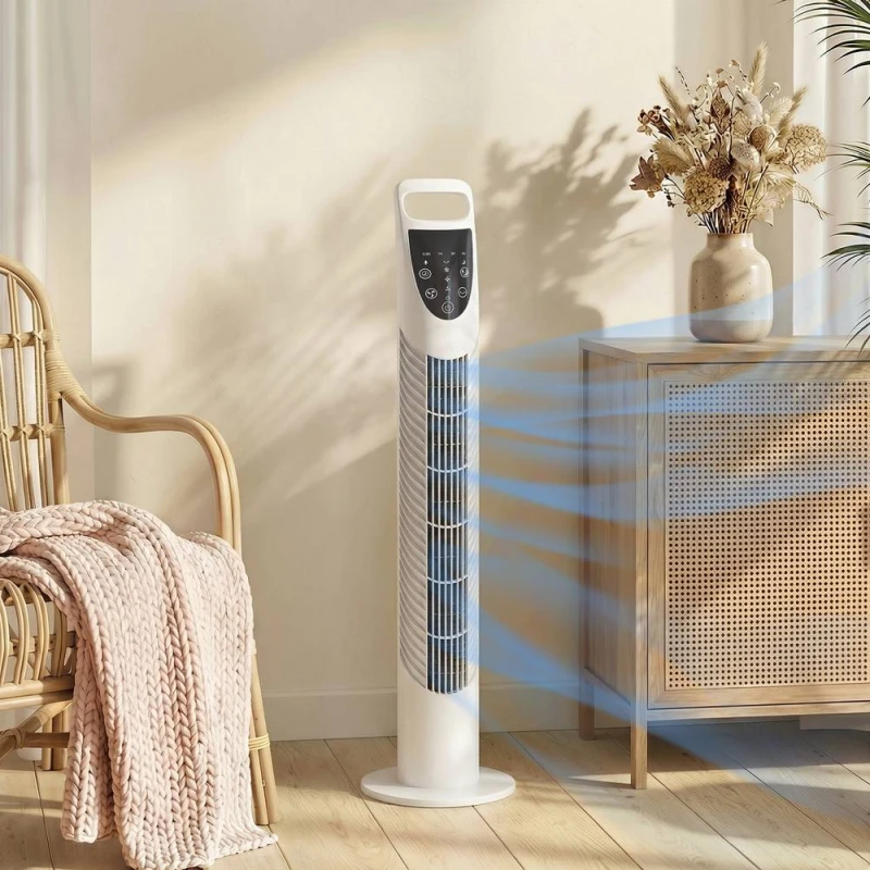 Image of HOMCOM 78.5cm Oscillation Tower Fan with Remote Control 3-Speed Wind in White White Unisex