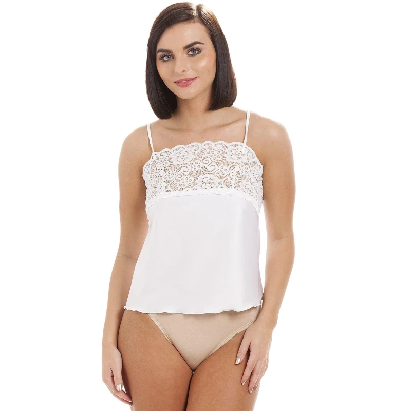 Image of Camille Lace Trim Camisole - White White 14