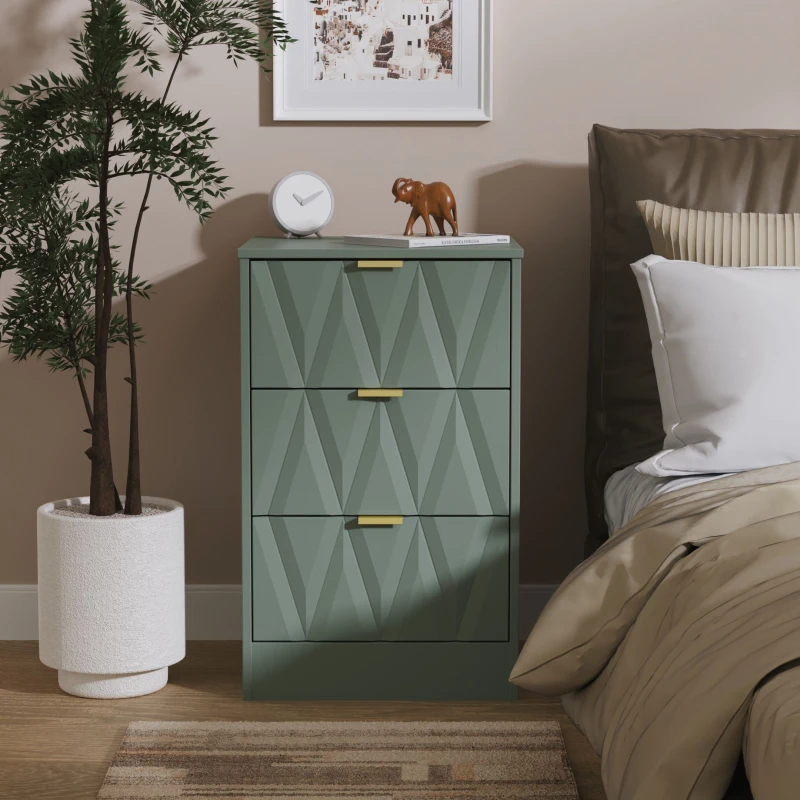 Image of Welcome Furniture Ready Assembled Las Vegas 3 Drawer Bedside Cabinet In Reed Green LVF001RGRG