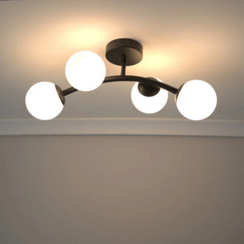 Image of ValueLights Jas 4 Way Ceiling Light with Opal White Frosted Glass Globe Shades Black