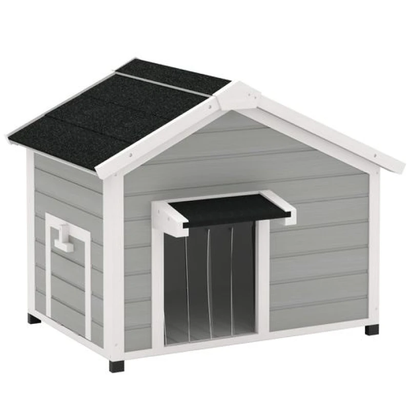 Image of PawHut Wooden Dog House, Dog Kennel Outdoor w/ Openable Roof, Removable Floor, Curtain