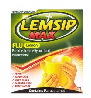 Image of Lemsip Max Flu Lemon Pharmacy Strength 10 Sachets