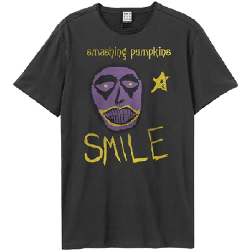 Image of Amplified Amplified Men Smile The Smashing Pumpkins T-Shirt in Charcoal Size: X-Small Charcoal XS Male 5063750847009