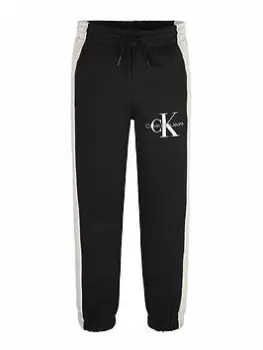 Image of Calvin Klein Jeans Boys Colour Block Monogram Sweatpants - Black, Size 16 Years
