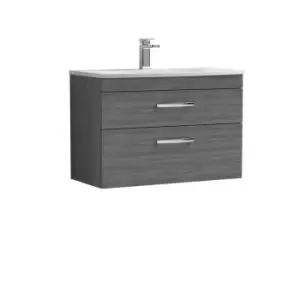 Image of Nuie Athena 800 Wall Hung 2-drawer Vanity & Curved Basin - Grey Woodgrain