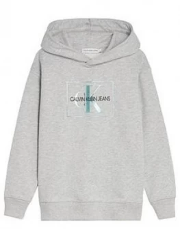 Image of Calvin Klein Jeans Girls Box Monogram Lurex Hoodie - Grey Marl