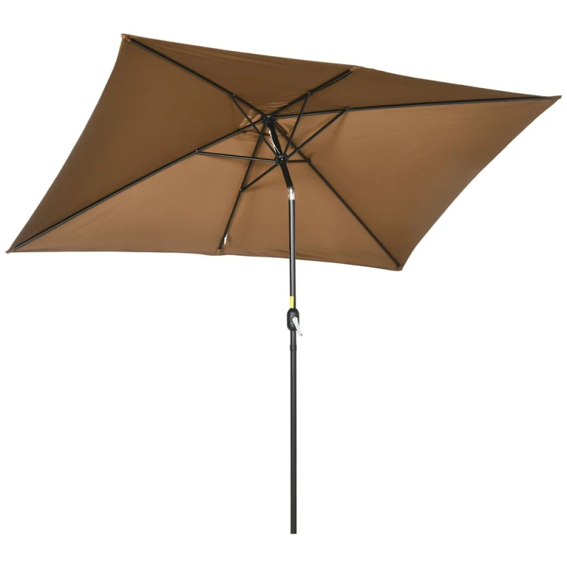 Image of Outsunny Outsunny - 3x2m Patio Parasol Canopy Tilt Crank 6 Ribs Sun Shade Garden Brown 5056725517489