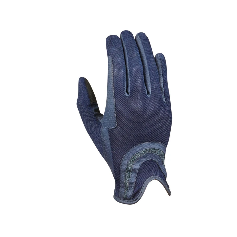 Image of Dublin Dublin Mesh Palm Goat Leather Glitter Riding Gloves in Navy Size: X-Small Navy XS Unisex 5063300885116