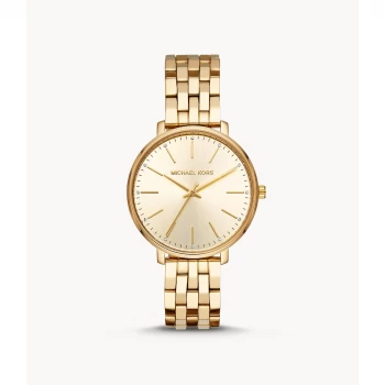 Image of Michael Kors Womens Pyper Three-Hand Gold-Tone Stainless Steel Watch - Gold