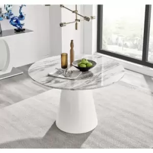 Image of Furniturebox Palma White Marble Effect Round Modern Pedestal Dining Table