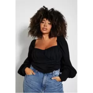 Image of I Saw It First Plus Size Volume Sleeve Ruched Crop Top - Black