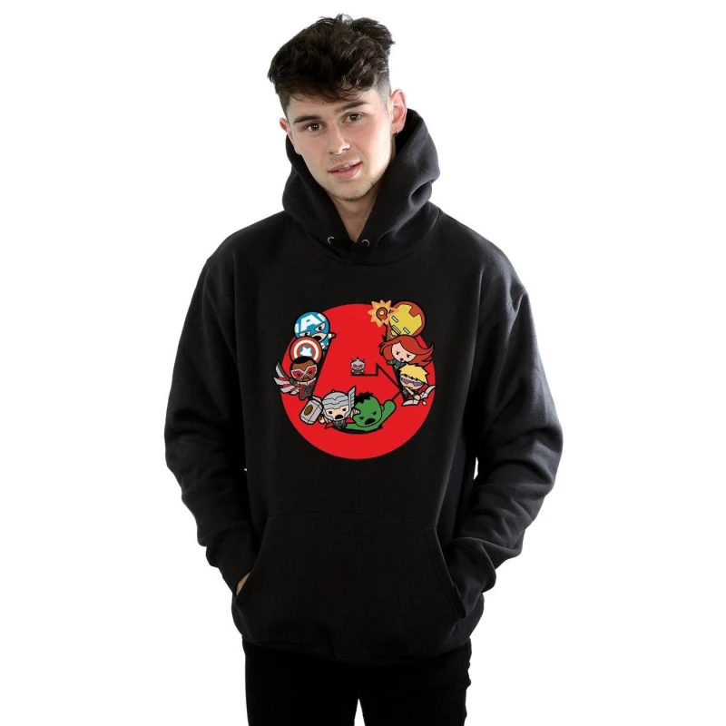 Image of Marvel Marvel Men Kawaii Avengers Ready Steady War Hoodie in Black Size: Small Black S Male 5057864407563