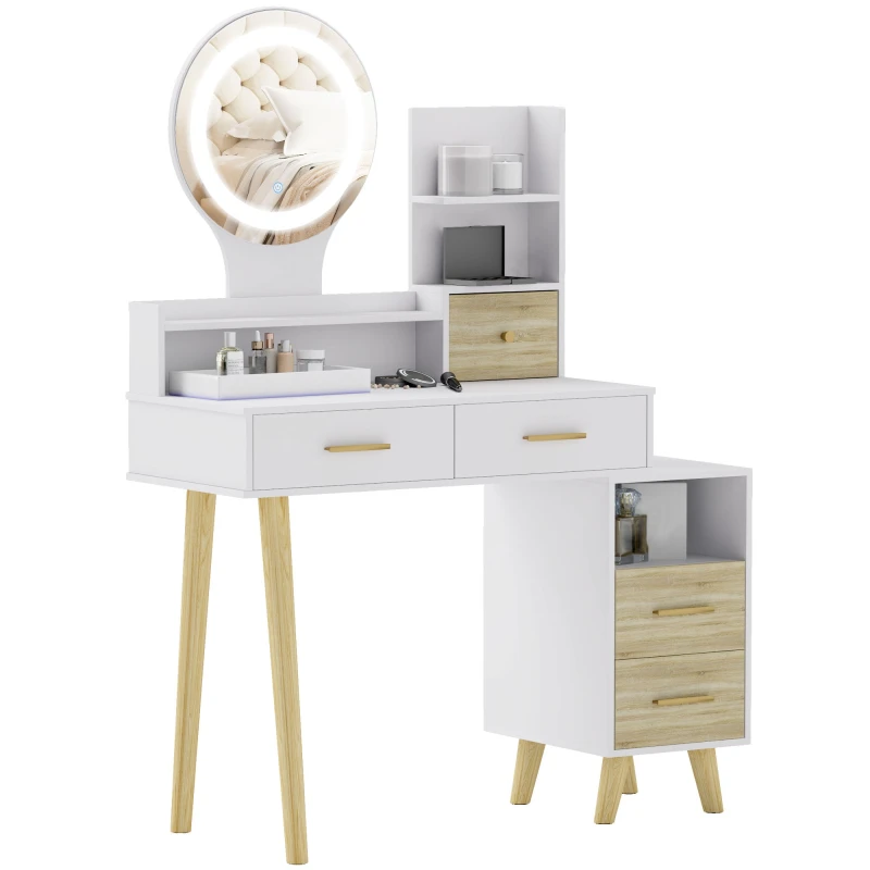 Image of HOMCOM Dressing Table with Mirror, Vanity Table with LED Lights, White 831-922V01WT