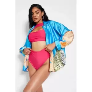 Image of I Saw It First Blue Satin Leopard Printed Button Through Shirt - Blue