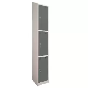 Image of 3 Door Locker, 300X450, Grey Carcass/Dark Grey Doors, Sloping Top, Camlock