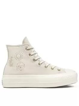 Image of Converse Chuck Taylor All Star Lift Canvas Hi-Tops - Beige/Gold, Beige/Gold, Size 4, Women
