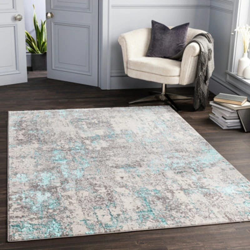 Image of Livabliss Abstract Modern Marble Teal Parker Area Rug 200 X 275cm - Easy Care, Non Shedding, Ideal For Living Room & Bedroom