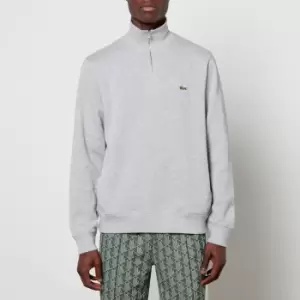 Image of Lacoste Mens Zippered Stand-Up Collar Cotton Sweatshirt Size 3 - S Grey Chine