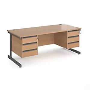 Image of Dams International Straight Desk with Beech Coloured MFC Top and Graphite Frame Cantilever Legs and 2 x 3 Lockable Drawer Pedestals Contract 25 1800 x