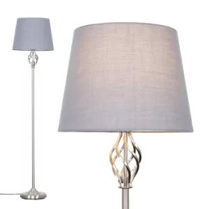 Image of Memphis Brushed Chrome Floor Lamp with Grey Aspen Shade