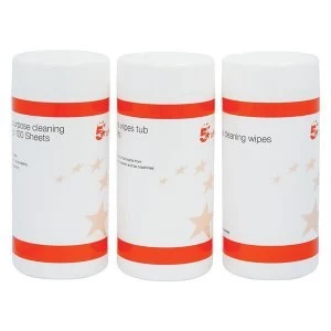 Image of 5 Star Office Cleaning Tubs 100 Sheets Pack of 3 Tubs