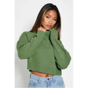 Image of I Saw It First High Neck Ribbed Detail Cropped Jumper - Green